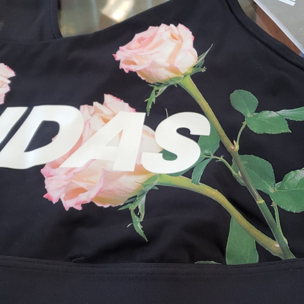 ADIDAS WOMEN'S 3 STRIPES FLORAL SPORT BRA BLACK - Picture 6 of 14